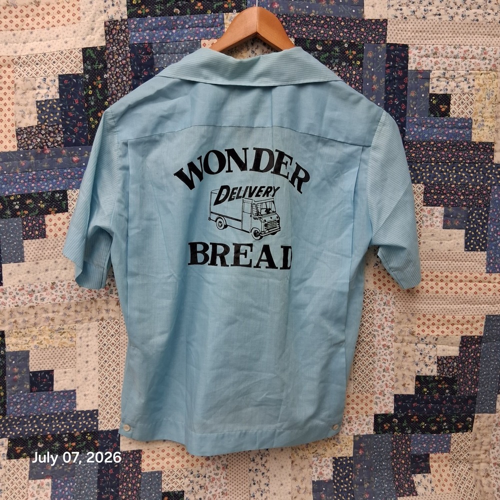 True Vintage 60s Hilton Wonder Bread‎ Delivery Shirt Size Medium Blue Striped